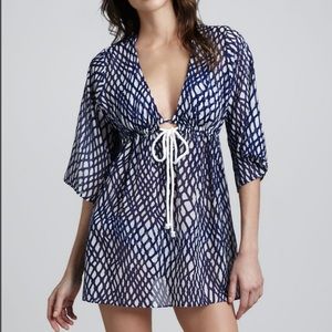 Milly Cabana Ava Drawstring Silk Blend Tunic Swim Coverup